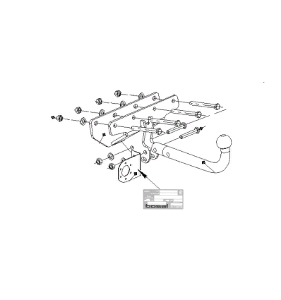 Фаркоп (ТСУ) для JEEP Wrangler 2007- съемный шар на двух болтах 3.1тонны Босал